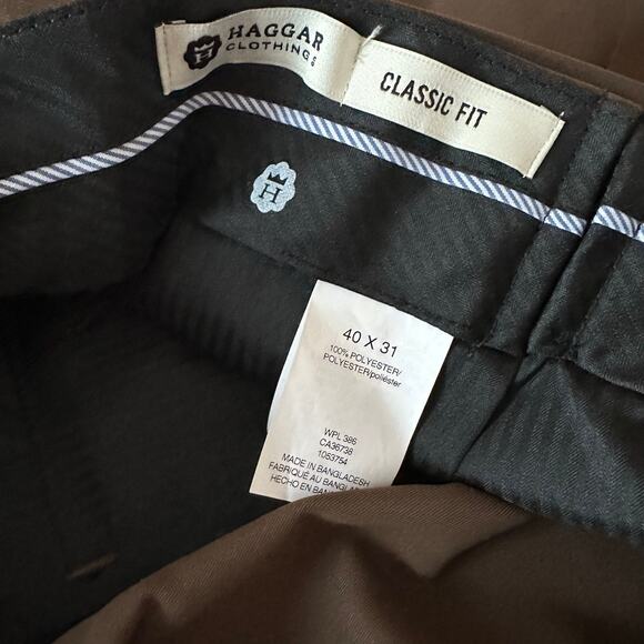 NWT Haggar casual men’s pants 40 x 31 Mynx Gabardine expandable waist brown - Picture 3 of 6